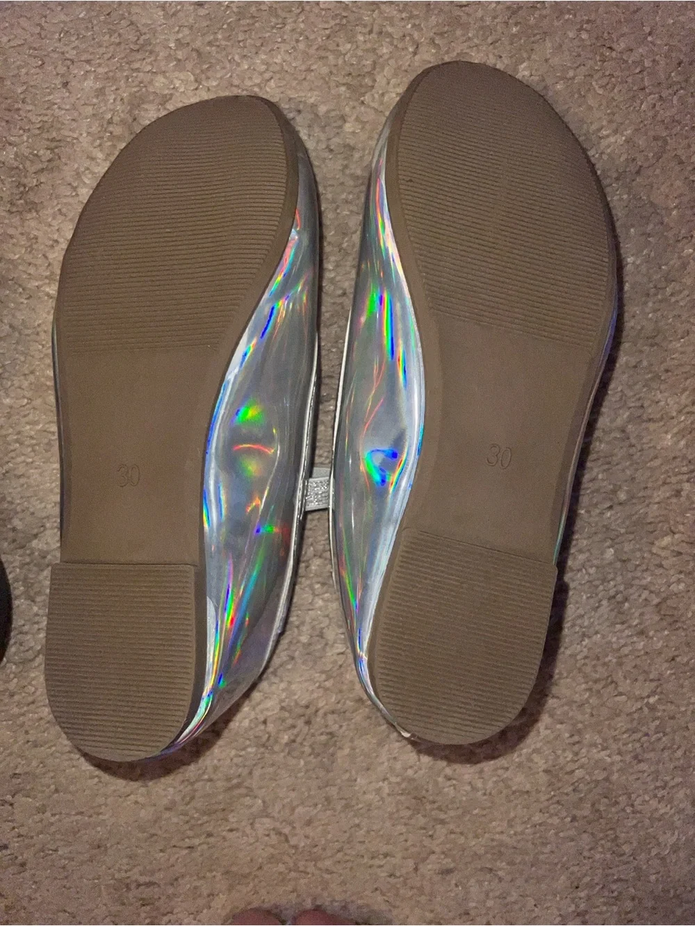 Girls' Silver Holographic Unicorn Ballet Flats